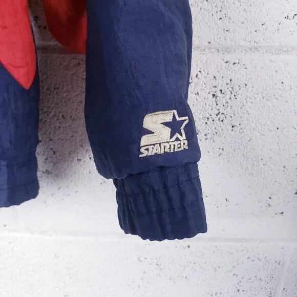 Vintage 90s‎ Starter Puffer Jacket Red Blue Youth Size 7T Full Zip - Picture 7 of 8